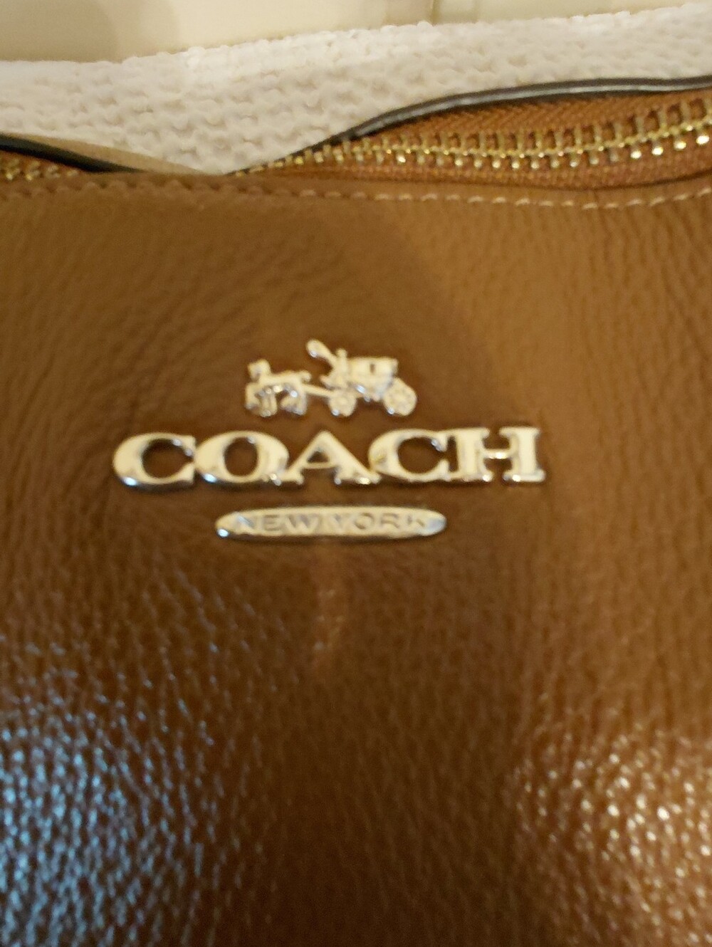 Coach Cognac Pebble Leather Brown Tote Gold Hardware Purse Bag - Picture 9 of 12